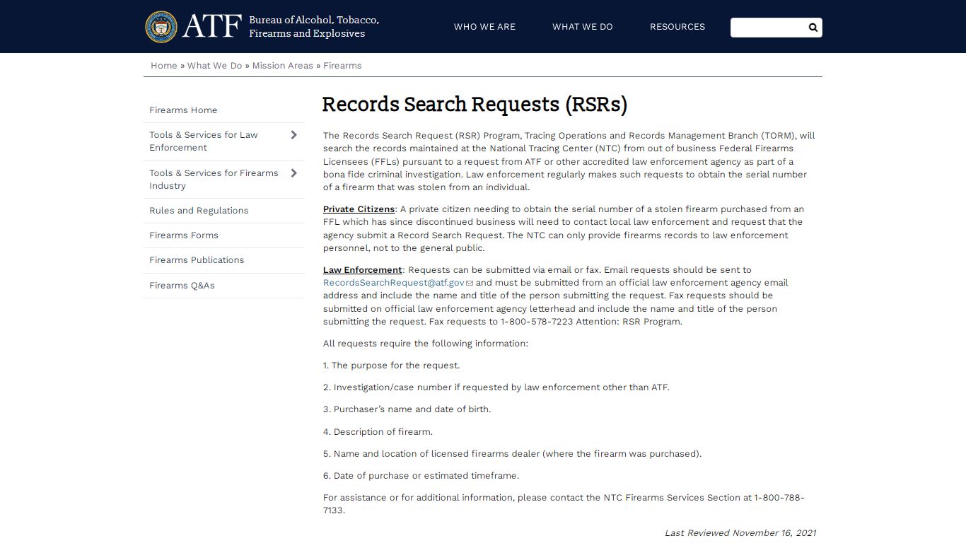 Records Search Requests (RSRs) - Bureau of Alcohol, Tobacco, Firearms ...
