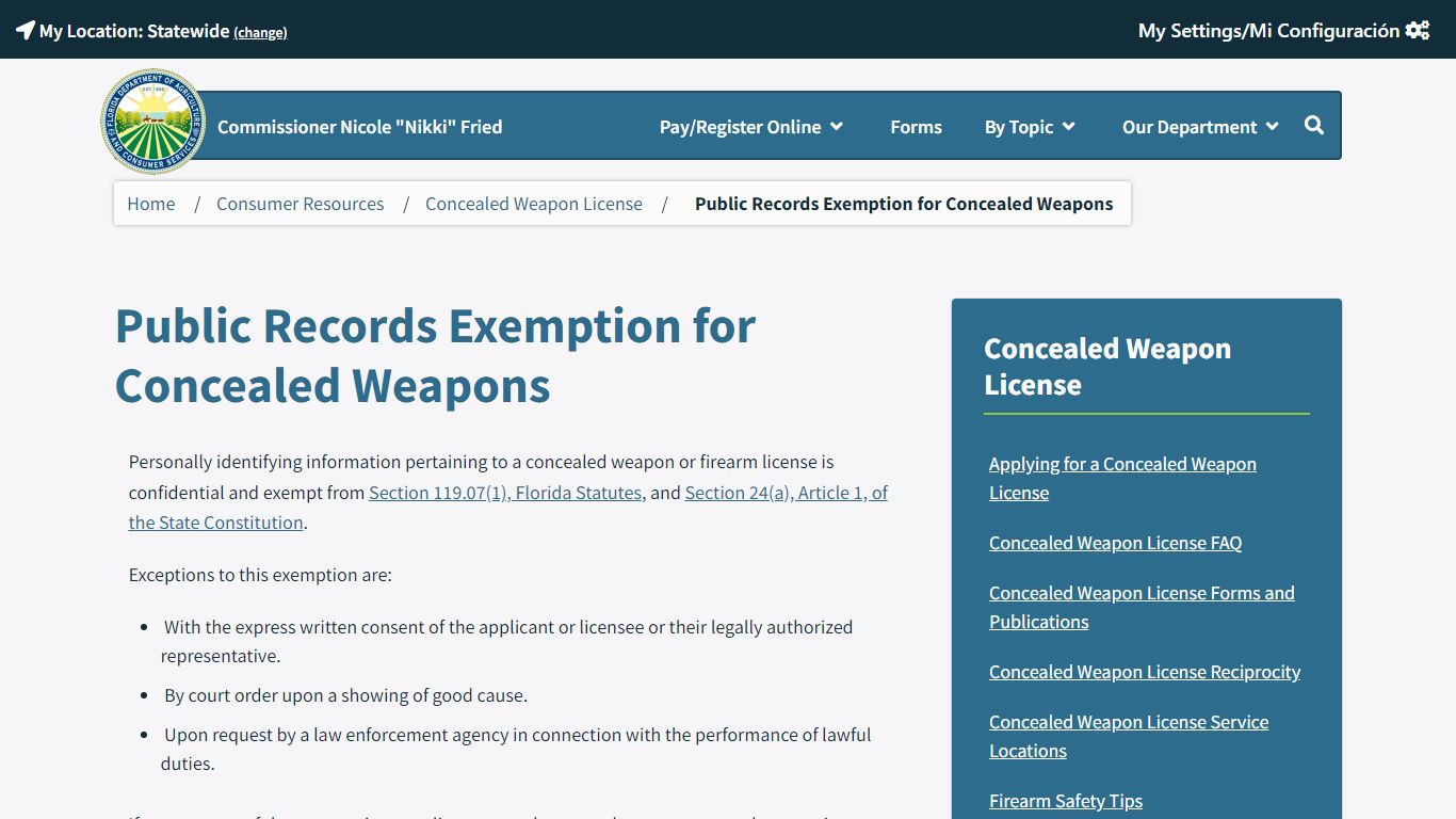 Public Records Exemption for Concealed Weapons / Concealed Weapon ...